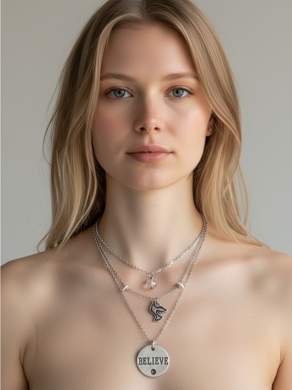 10/16 Sterling Silver Layered 'Believe' Pendant Necklace - Silver